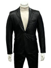 Mens One Button Side Vent Peak Lapel Suit Black