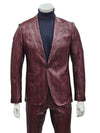 Mens One Button Notch Lapel Suit Burgundy