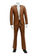 Alberto Nardoni men's caramel leather suit: Slim fit, single-button jacket with notch lapels and pockets. Straight-leg trousers. Smooth, sleek leather for a cohesive, tailored look.