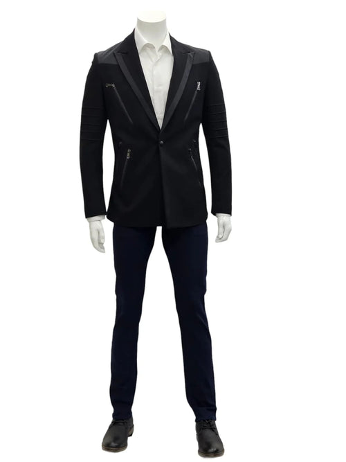 Mens Slim Fit One Button Notch Lapel Suit Black