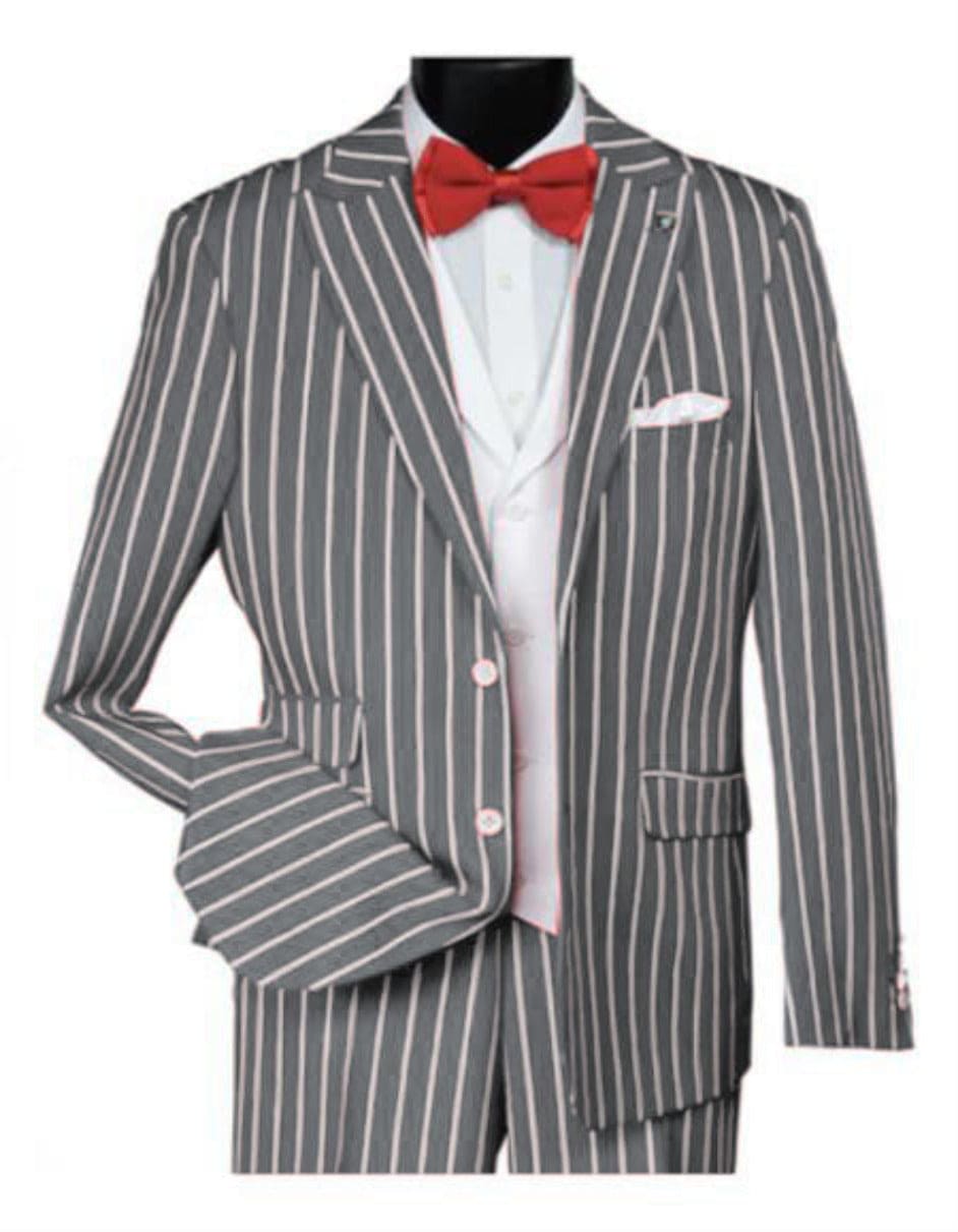 Men'S Bold Gangster 1920s Vintage Black And White Gangster Bold Stripe 2 Buttons Vested Suits