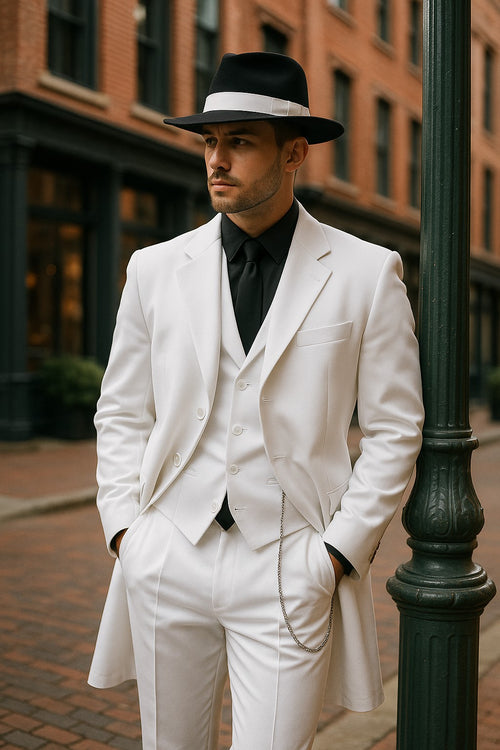 Gangster Suit - Mobster Suit - Mafia Suit For Mens Long Tuxedo Zoot White Suit