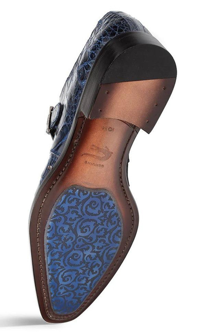 Mezlan Men's Gator Side Buckle Shoes Blue Gigolo