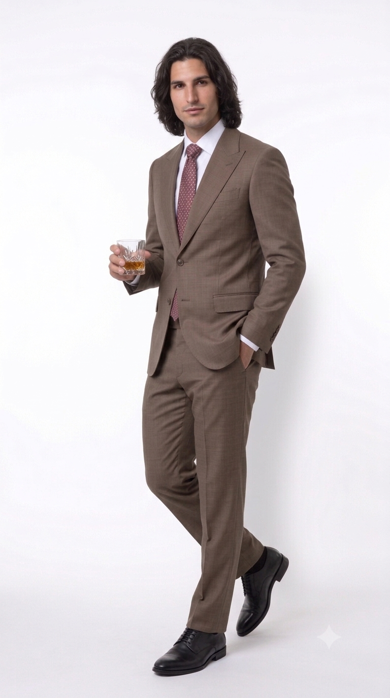 Statement Men's Modern Fit 2 Piece 100% Super 200 Wool Suit Peak Lapel in Taupe - image 10