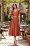 Lenovia 5274 V-Neck Short Sleeve Midi Cocktail Dress with Rhinestone Waist Formal & Wedding Guest Attire