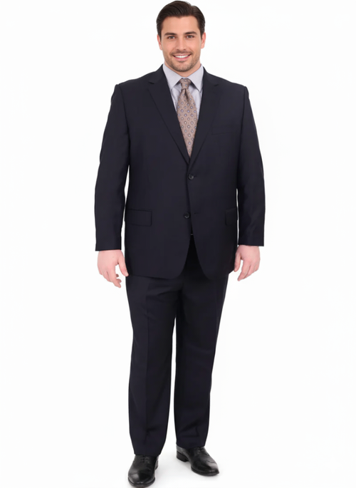Mix And Match Suits Men's Two Button Portly Solid Dark Navy Blue Suit For Men Super 140'S Suit Executive Fit Suit - Mens Portly Suit