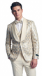 Men's Ivory Shiny Patterned Shawl Lapel Tuxedo Set for Wedding & Prom