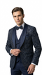 Men's Navy Blue Velvet Patterned Shawl Lapel Tuxedo Set for Wedding & Prom