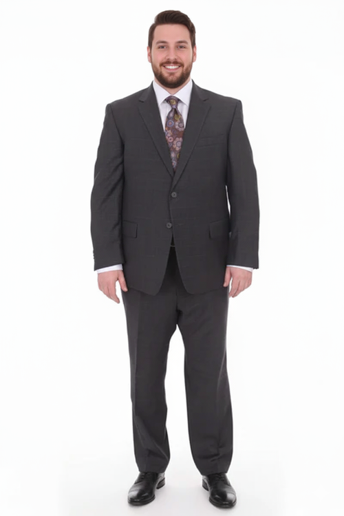 Mix And Match Suits Men's Two Button Fully Lined Portly Fit Gray Plaid With Blue Overcheck Suit Executive Fit Suit - Mens Portly Suit