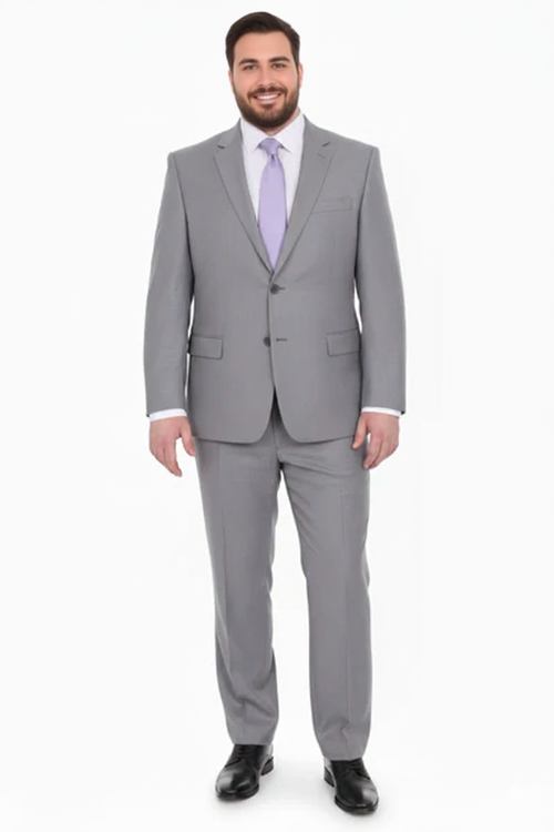 Mix And Match Suits Men's Portly Fit Two Button Fully Lined Solid Gray Super 140'S Suit Executive Fit Suit - Mens Portly Suit