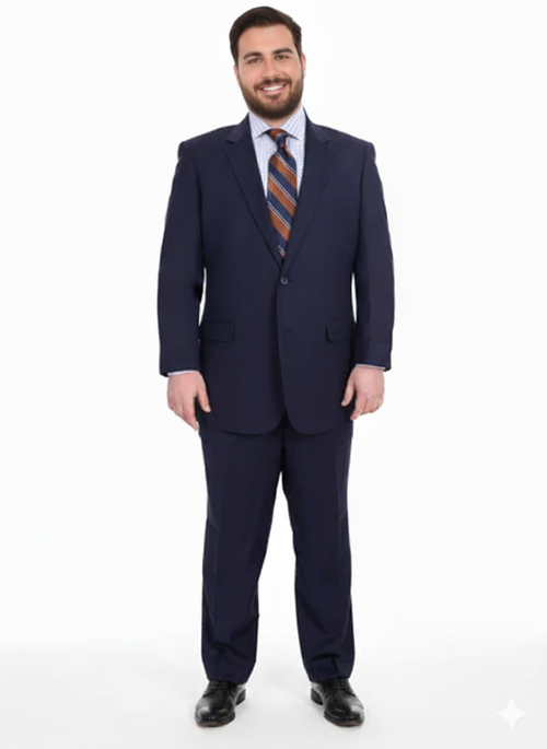 Mix And Match Suits Men's Super 130'S Textured Portly Fit Dark Navy Blue Suit For Men 2 Button Suit Executive Fit Suit - Mens Portly Suit