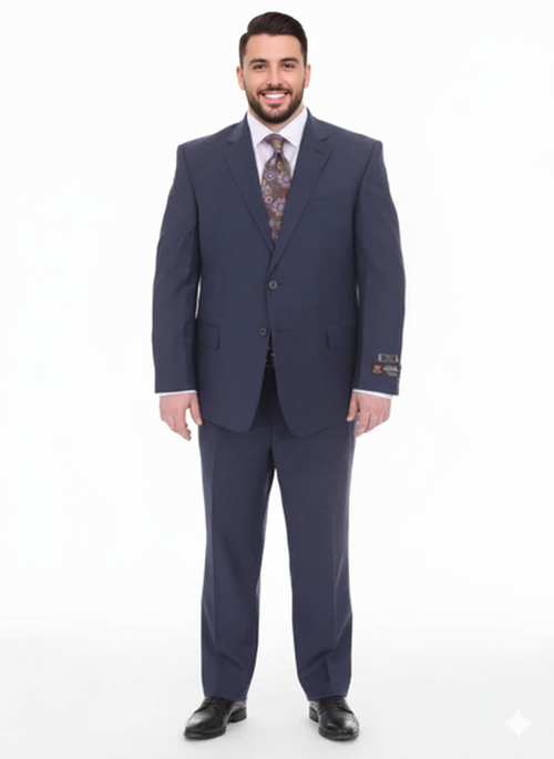 Mix And Match Suits Men's 2 Button Portly Fit Blue Plaid Pattern With Overcheck Suit Executive Fit Suit - Mens Portly Suit