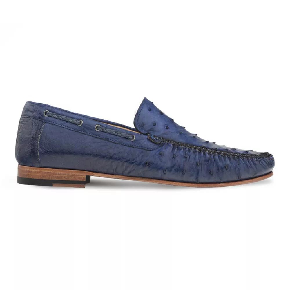 Mezlan Jean Men's Genuine Ostrich Moccasin – Exotic Handsewn Slip-On Dress Shoe