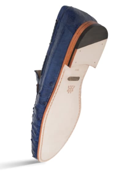 Mezlan Genuine Ostrich Moccasin Slip-On – Jeans Blue Exotic Leather Loafers Made in Spain