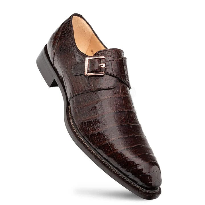 Gigolo Brown Genuine Crocodile Monk Strap by Mezlan – Luxury Men's Exotic Dress Shoe Made in Spain