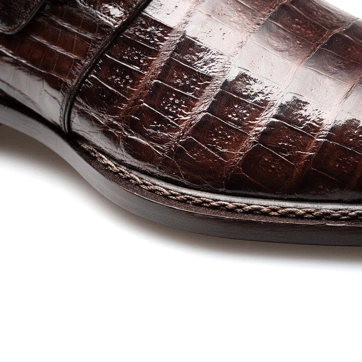Gigolo Brown Genuine Crocodile Monk Strap by Mezlan – Luxury Men's Exotic Dress Shoe Made in Spain