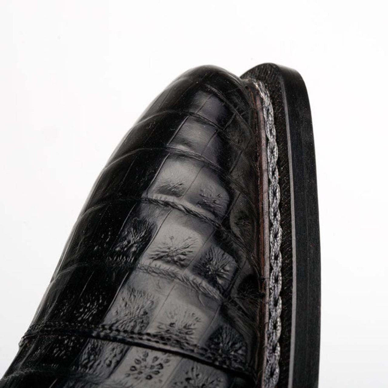 Giovane Fuscus Black Crocodile Cap Toe Derby Shoes by Mezlan – Genuine Exotic Leather Made in Spain
