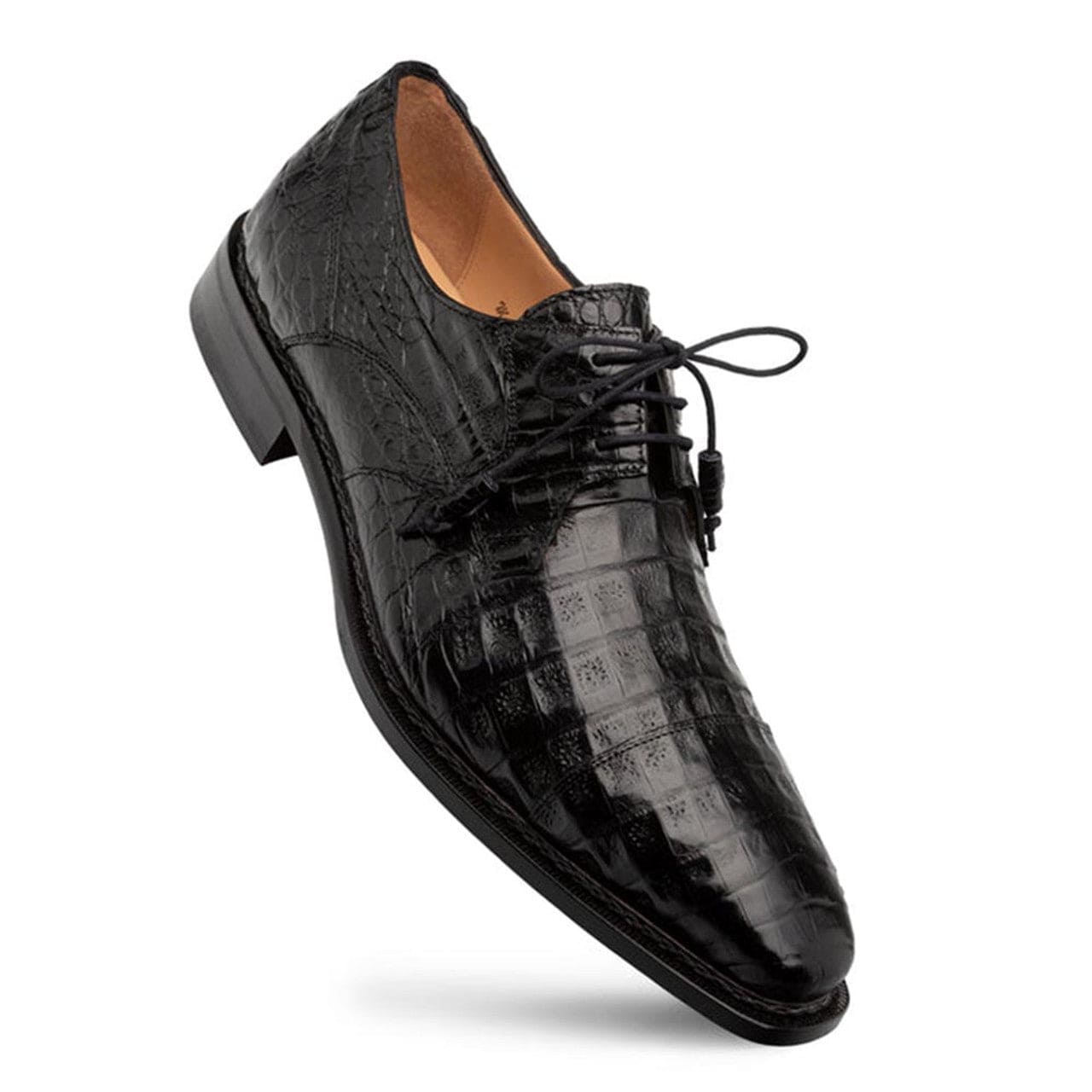 Giovane Fuscus Black Crocodile Cap Toe Derby Shoes by Mezlan – Genuine Exotic Leather Made in Spain