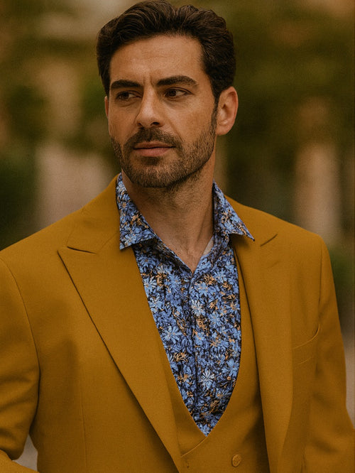 Great Gatsby Guy Costumes - Gold Suit With Double Breasted Vest