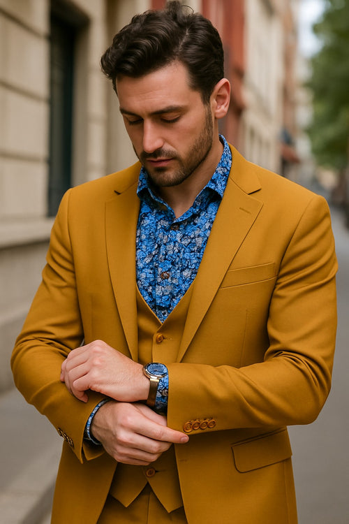 Great Gatsby Guy Costumes - Gold Suit With Double Breasted Vest