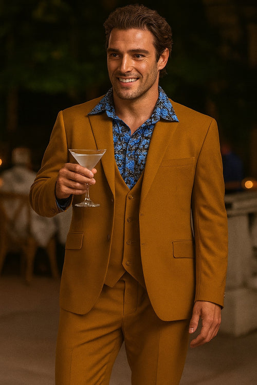 Great Gatsby Guy Costumes - Gold Suit With Double Breasted Vest