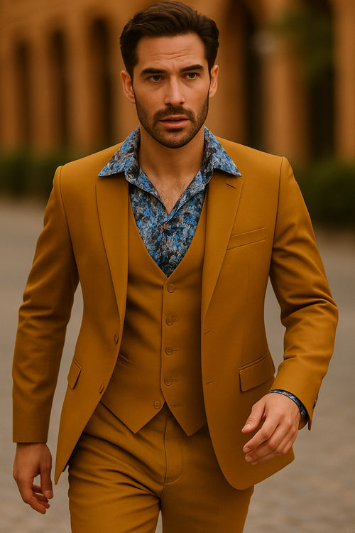 Great Gatsby Guy Costumes - Gold Suit With Double Breasted Vest
