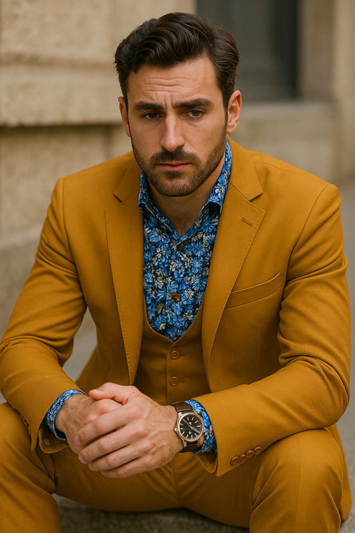 Great Gatsby Guy Costumes - Gold Suit With Double Breasted Vest