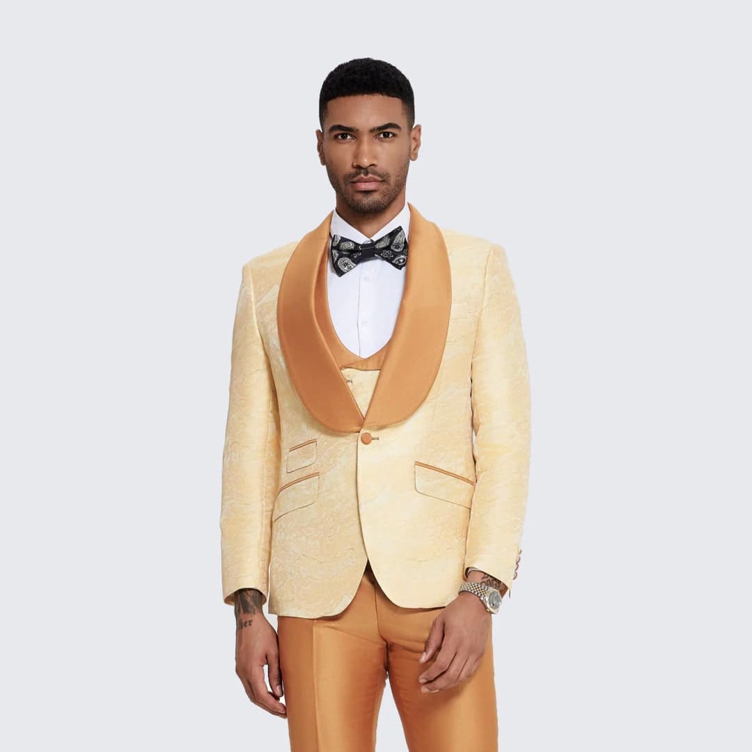 Gold Suit For Prom - Gold Blazer + Matching Pants + Men's Gold Tuxedo with Two-Tone Design- Wedding - Prom | Alberto Nardoni Gold Suit For Prom - Gold Blazer + Matching Pants + Men's Gold Tuxedo with Two-Tone Design- Wedding - Prom | Alberto Nardoni