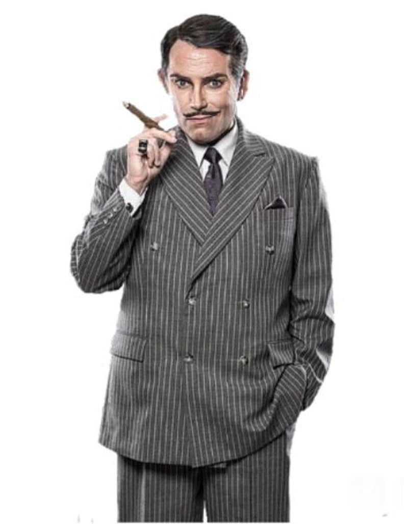 Men’s Charcoal Grey Pinstripe Double Breasted Suit, Gomez Addams Inspired Formal Costume Suit