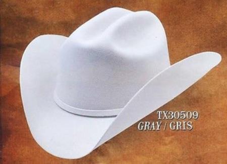 Gray 4X felt Tejana cowboy hat. Wide brim, high crown, smooth rounded shapes. Western style.