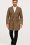 Mens Gray and Light Brown Glen Plaid Wool Overcoat – Double-Breasted Vintage Check OverCoat - Three Quarter Carcoat