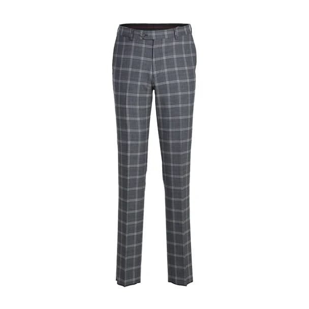 Designer Brand - Wool Stretch Single Breasted Slim Grey Suit Windowpane