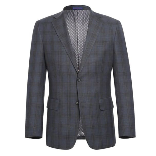 Stretch Performance Single Breasted Slim Fit Grey and Tan Plaid