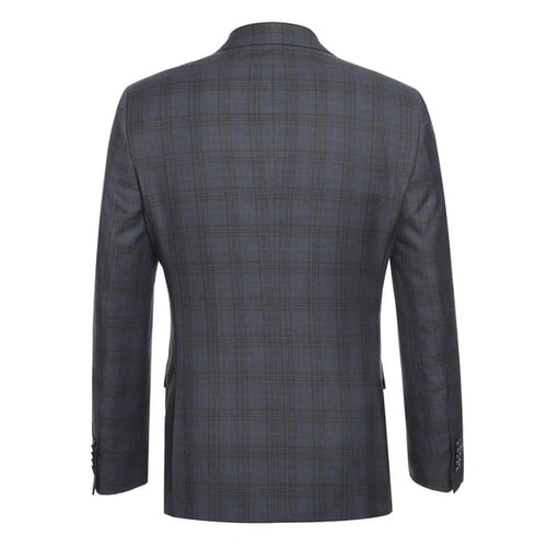 Stretch Performance Single Breasted Slim Fit Grey and Tan Plaid