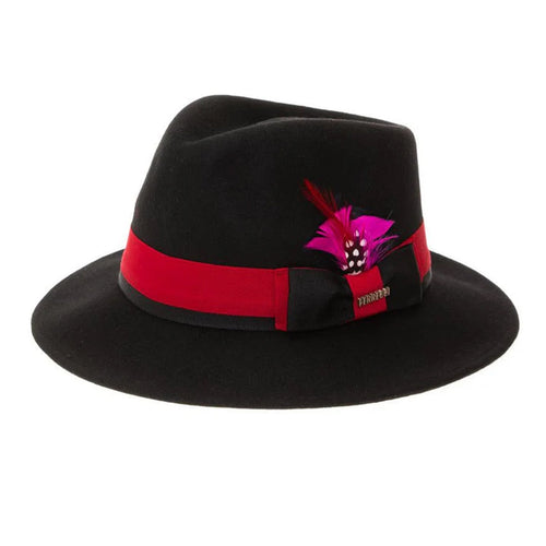 Men's Classic Two Tone Fedora Dress Hat in Black & Red