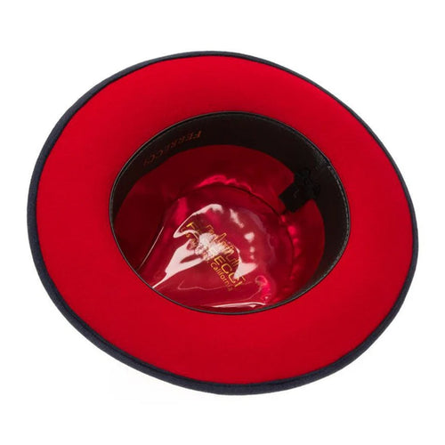 Men's Classic Two Tone Fedora Dress Hat in Navy & Red