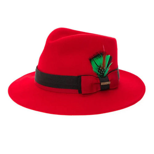 Men's Classic Two Tone Fedora Dress Hat in Red & Black