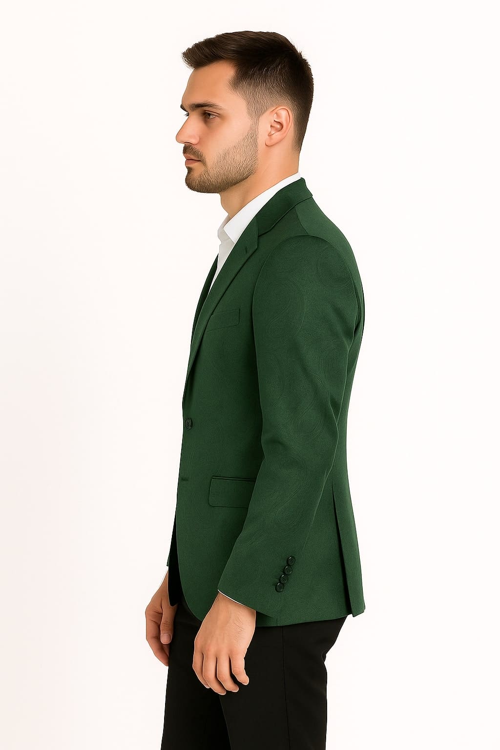 Mens Green Paisley Tuxedo Jacket – Slim Fit Embossed Formal Blazer for Weddings and Special Events in Soft velvet Fabric With Black Pants
