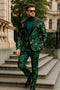 Men’s Green and Gold Floral Tuxedo Suit – Luxury 2 Piece Slim Fit Outfit for Weddings, Proms, and Special Events