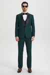 Dark Green Tuxedo - Men's Stacy Adams Vested One Button Shawl Lapel Hunter Green Designer Tuxedo