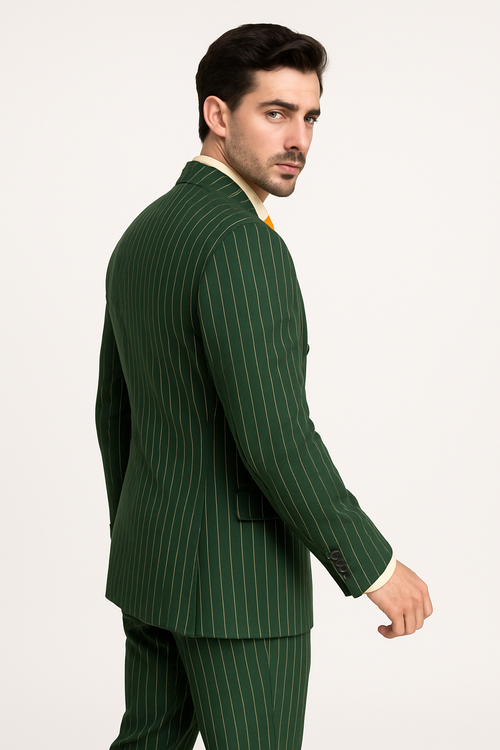 Rockefeller Collection - Double Breasted Stripe Suit Hunter Green Regular Fit 2 Piece