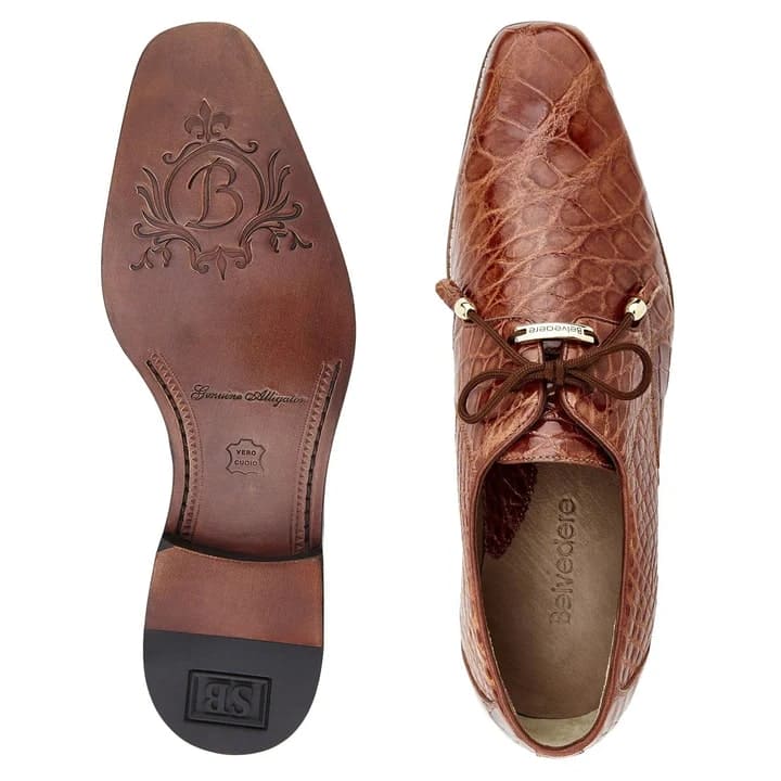 Belvedere Lago Alligator Derby Dress Shoe in Red – Mens