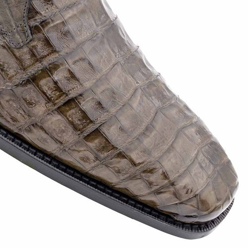 Men's Anderson grey crocodile lace-up shoes. Genuine textured crocodile leather upper in grey, pointed toe, and contrasting black outsole.