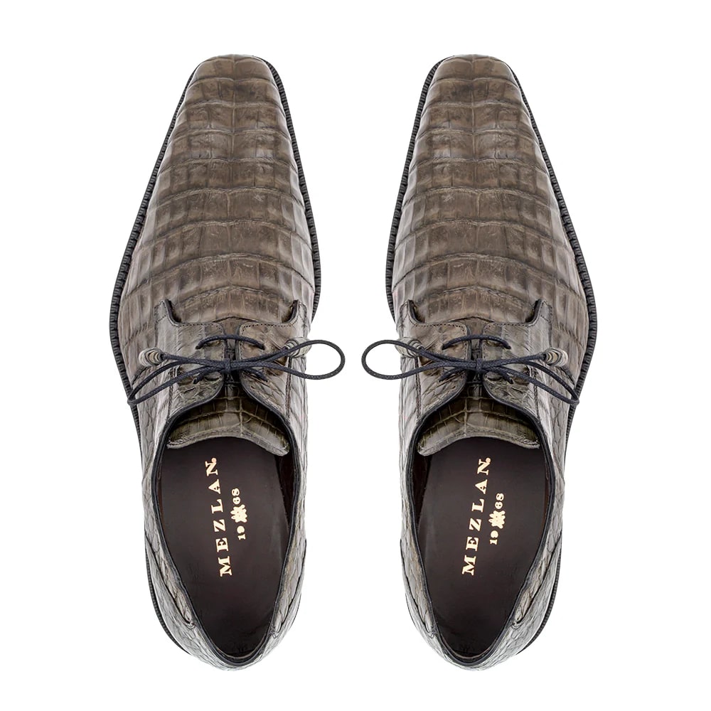 Mezlan Anderson Men's Exotic Crocodile Lace-Up – Blucher Style in Grey, Burgundy, Black, Blue, Dark Brown