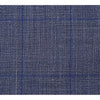 Wool Silk and Linen Double Breasted Slim Fit Grey and Blue Windowpane