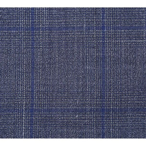Wool Silk and Linen Double Breasted Slim Fit Grey and Blue Windowpane