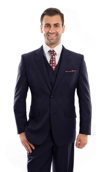 Navy Wool Modern Fit 3 Piece 2 Button Suit
