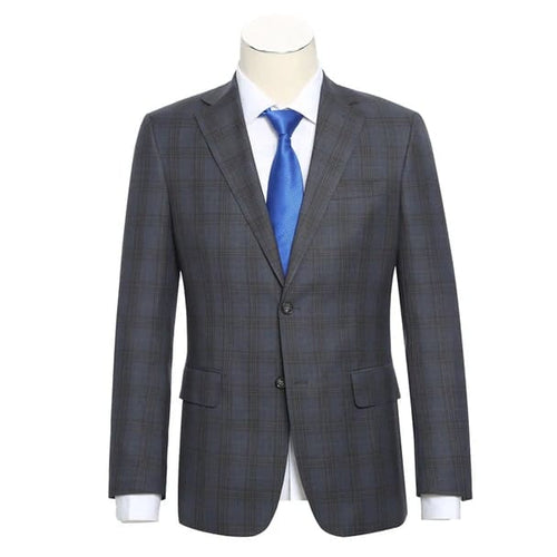 Stretch Performance Single Breasted Slim Fit Grey and Tan Plaid