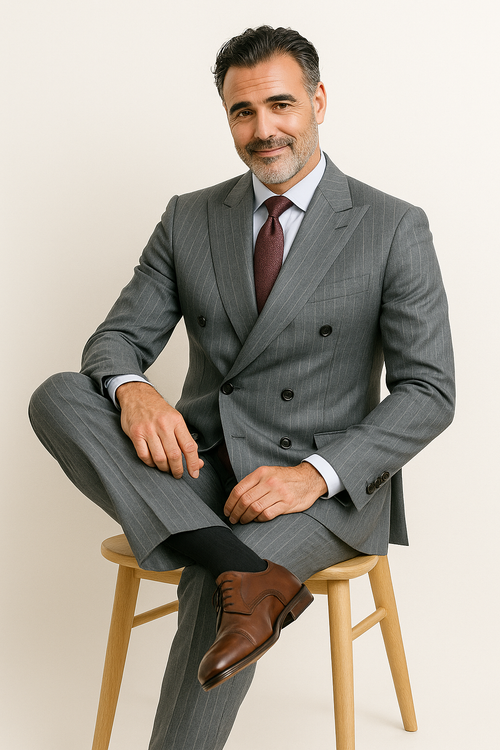 Gray Pinstripe Double Breasted Modern Fit Suits For Men Atlas