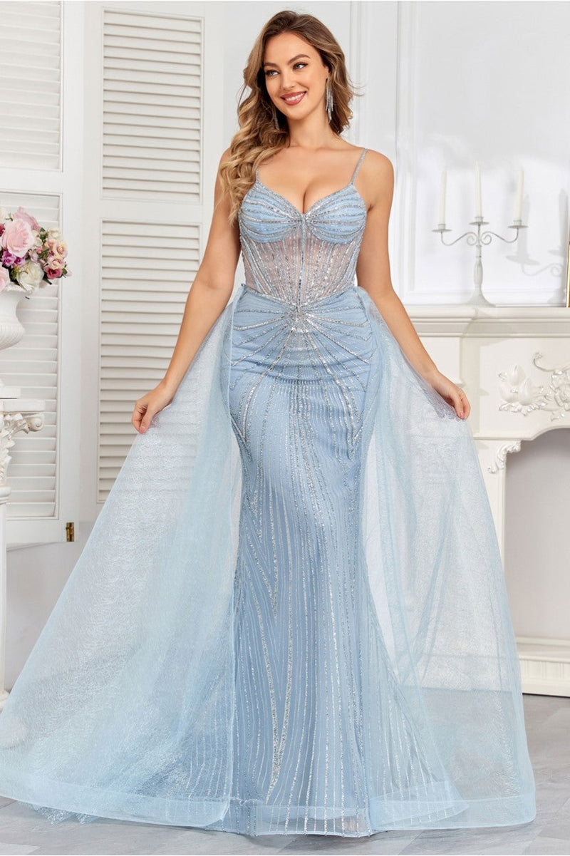 High Couture HC1009 Prom Fitted Long Formal Beaded Overskirt Evening Gown
